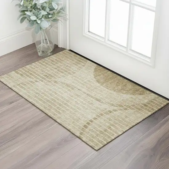 Brown And Ivory Striped Washable Area Rug With UV Protection Photo 1