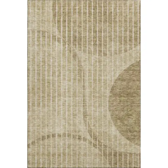 Brown And Ivory Striped Washable Area Rug With UV Protection Photo 1