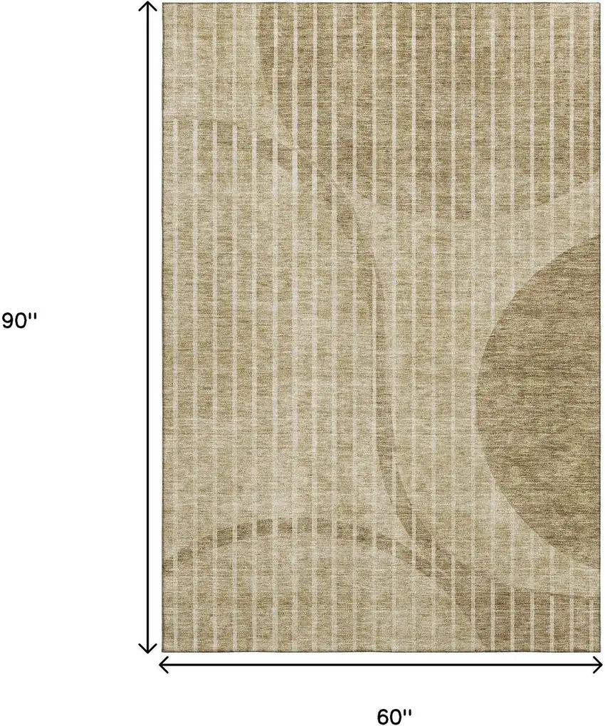 Brown And Ivory Striped Washable Area Rug With UV Protection Photo 3