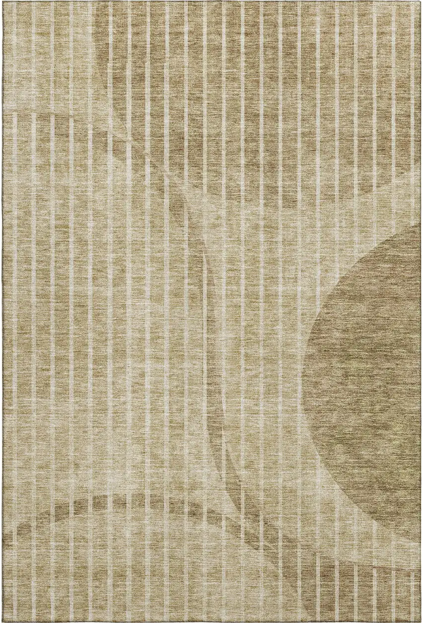 Brown And Ivory Striped Washable Area Rug With UV Protection Photo 1