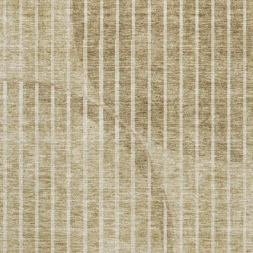 Brown And Ivory Striped Washable Area Rug With UV Protection Photo 2