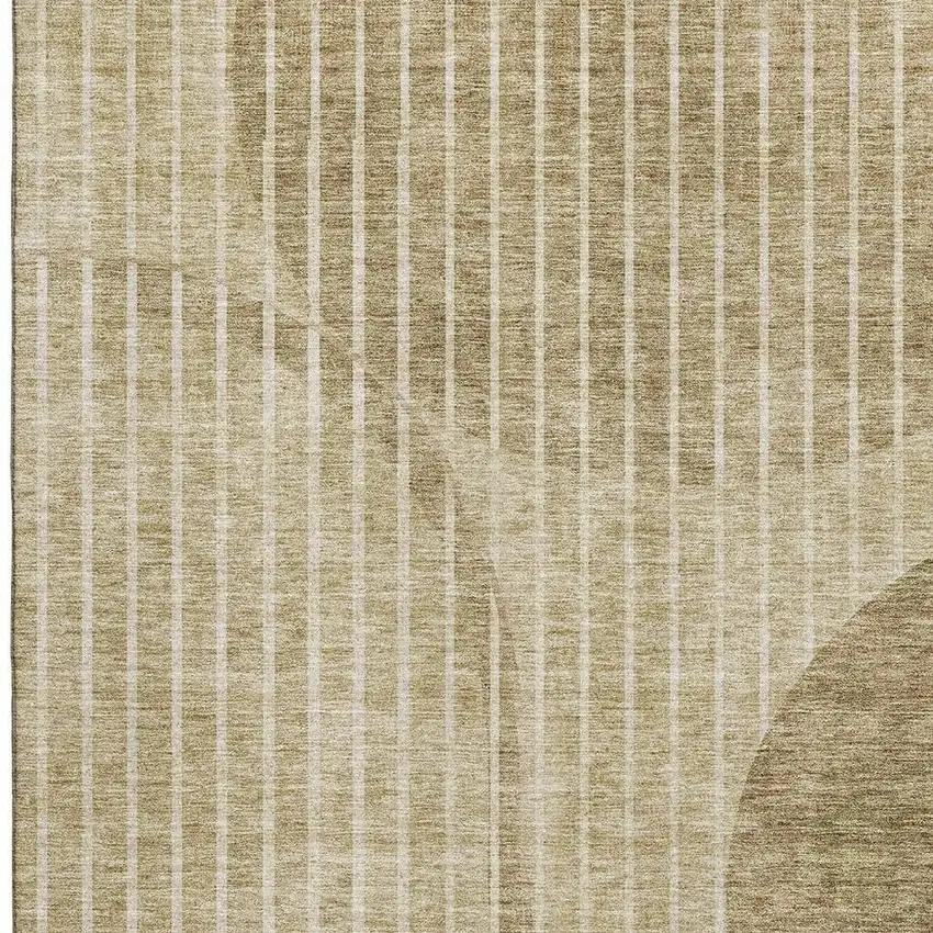 Brown And Ivory Striped Washable Area Rug With UV Protection Photo 3