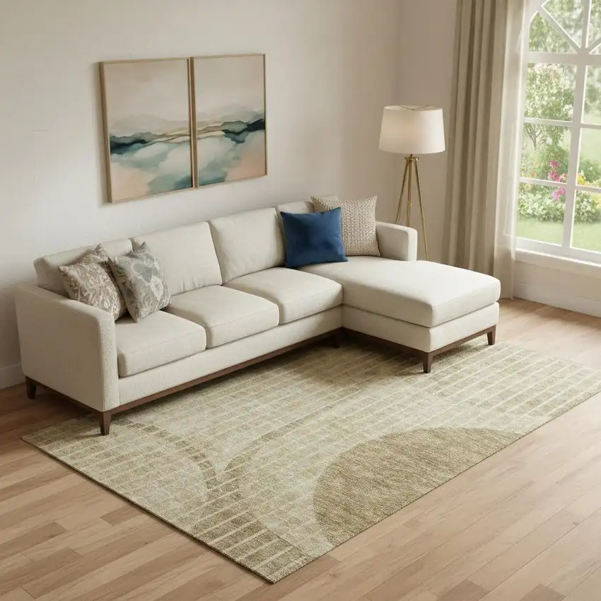 Brown And Ivory Striped Washable Area Rug With UV Protection Photo 1