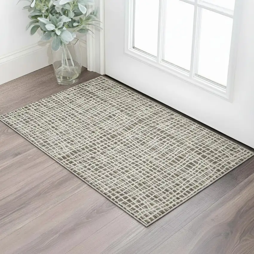 Brown And Ivory Striped Washable Area Rug With UV Protection Photo 2