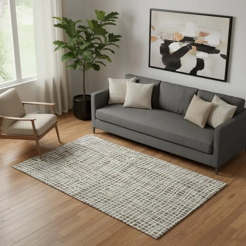 Brown And Ivory Striped Washable Area Rug With UV Protection Photo 1