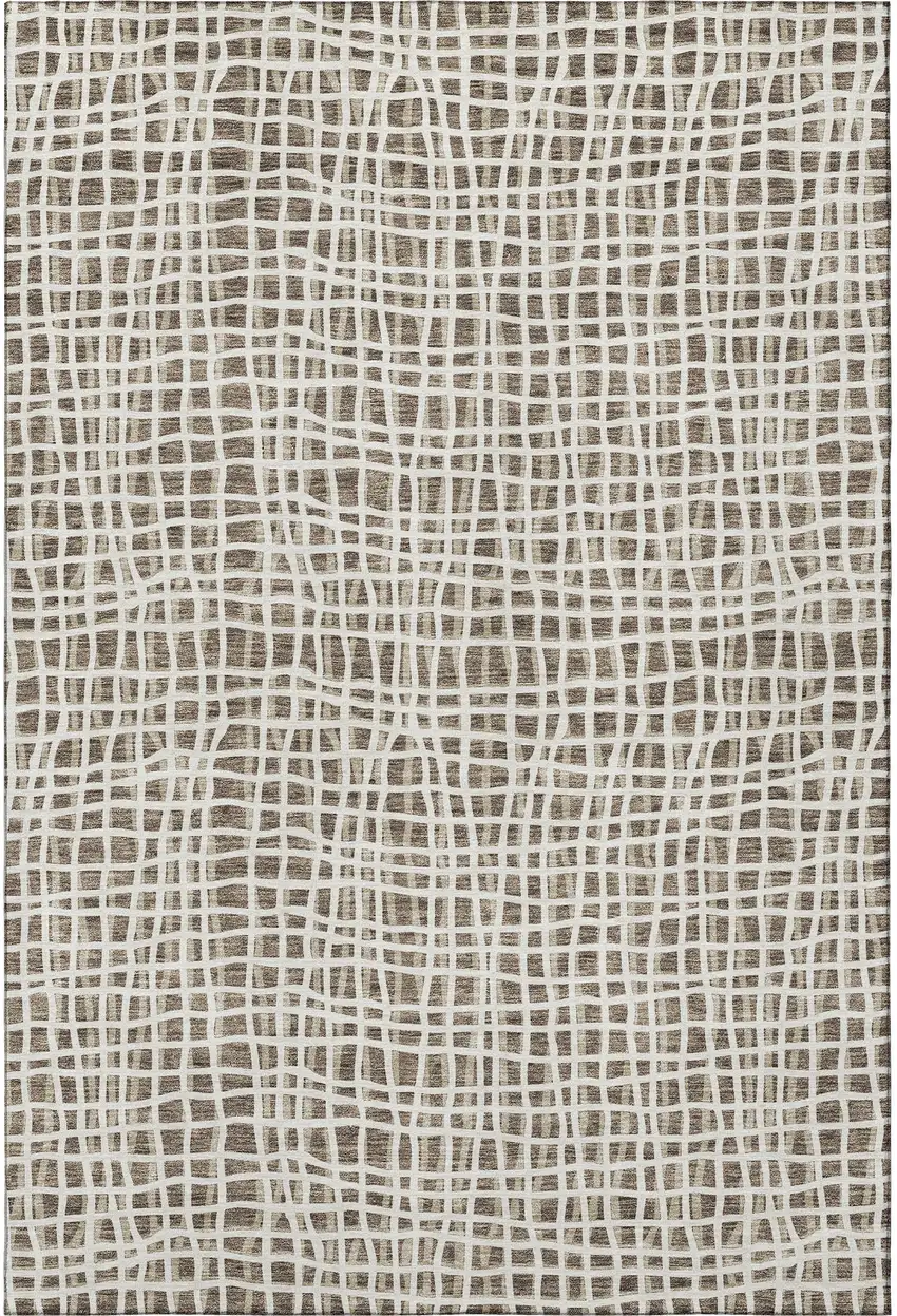 Brown And Ivory Striped Washable Area Rug With UV Protection Photo 4