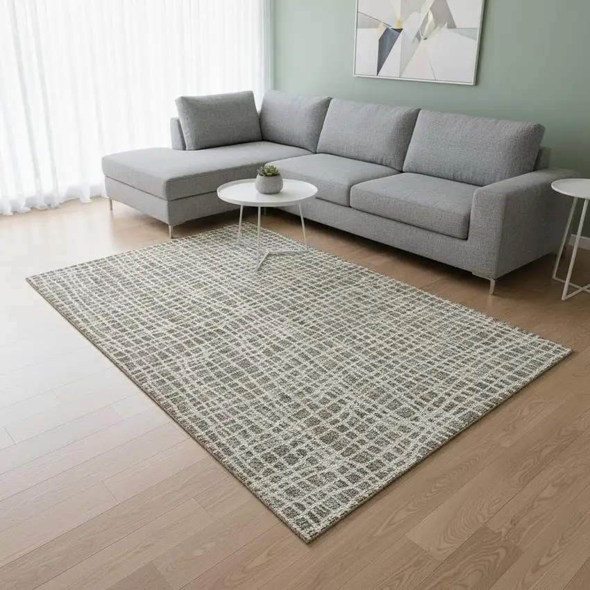 Brown And Ivory Striped Washable Area Rug With UV Protection Photo 2