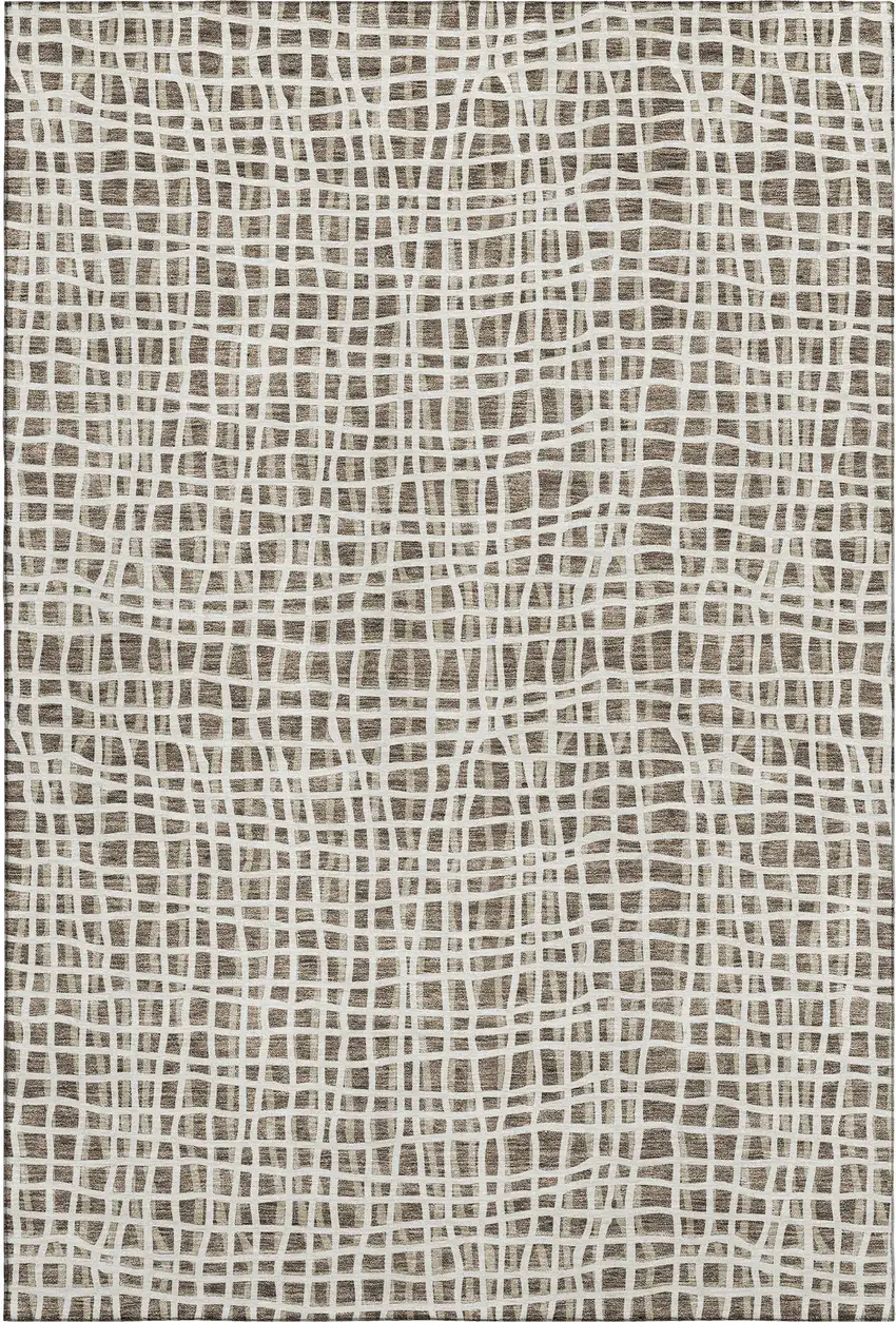 Brown And Ivory Striped Washable Area Rug With UV Protection Photo 1