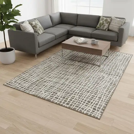 Brown And Ivory Striped Washable Area Rug With UV Protection Photo 2