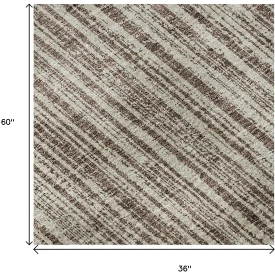 Brown And Ivory Striped Washable Area Rug With UV Protection Photo 9