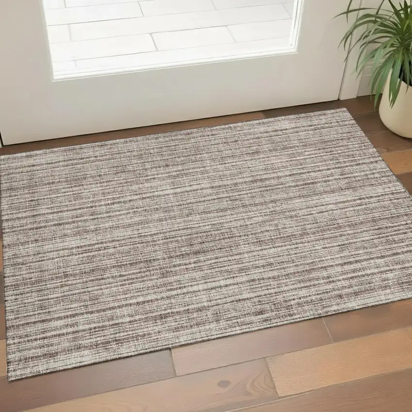 Brown And Ivory Striped Washable Area Rug With UV Protection Photo 1