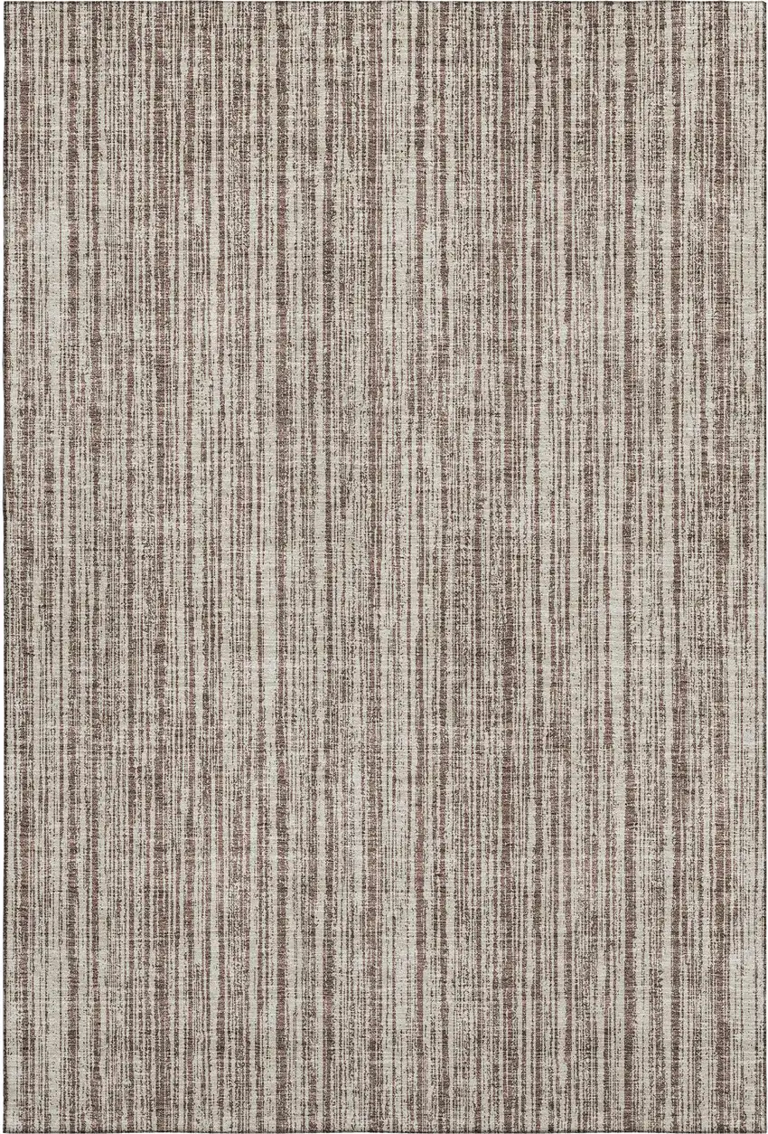 Brown And Ivory Striped Washable Area Rug With UV Protection Photo 5