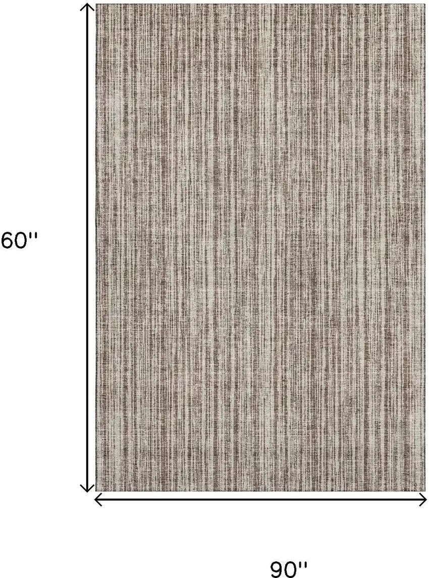 Brown And Ivory Striped Washable Area Rug With UV Protection Photo 3