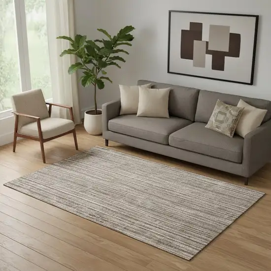 Brown And Ivory Striped Washable Area Rug With UV Protection Photo 1