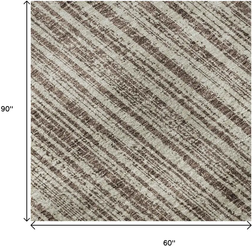 Brown And Ivory Striped Washable Area Rug With UV Protection Photo 9