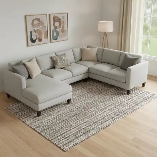 Brown And Ivory Striped Washable Area Rug With UV Protection Photo 1