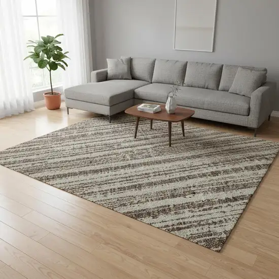 Brown And Ivory Striped Washable Area Rug With UV Protection Photo 2