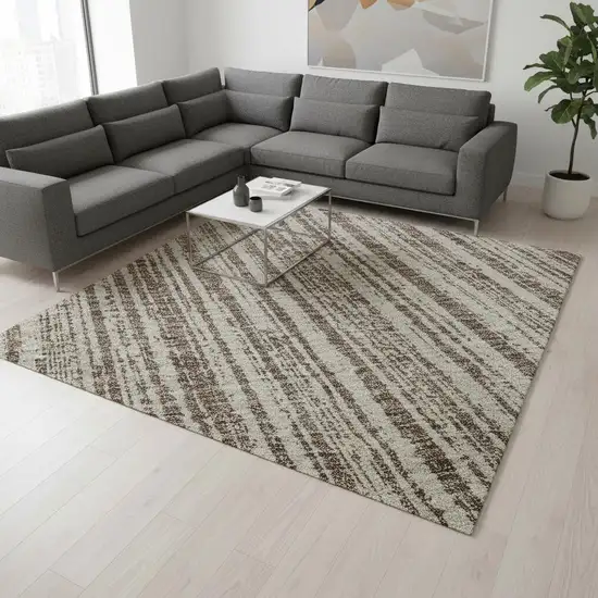 Brown And Ivory Striped Washable Area Rug With UV Protection Photo 2