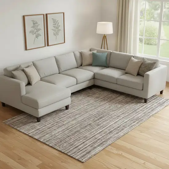 Brown And Ivory Striped Washable Area Rug With UV Protection Photo 1