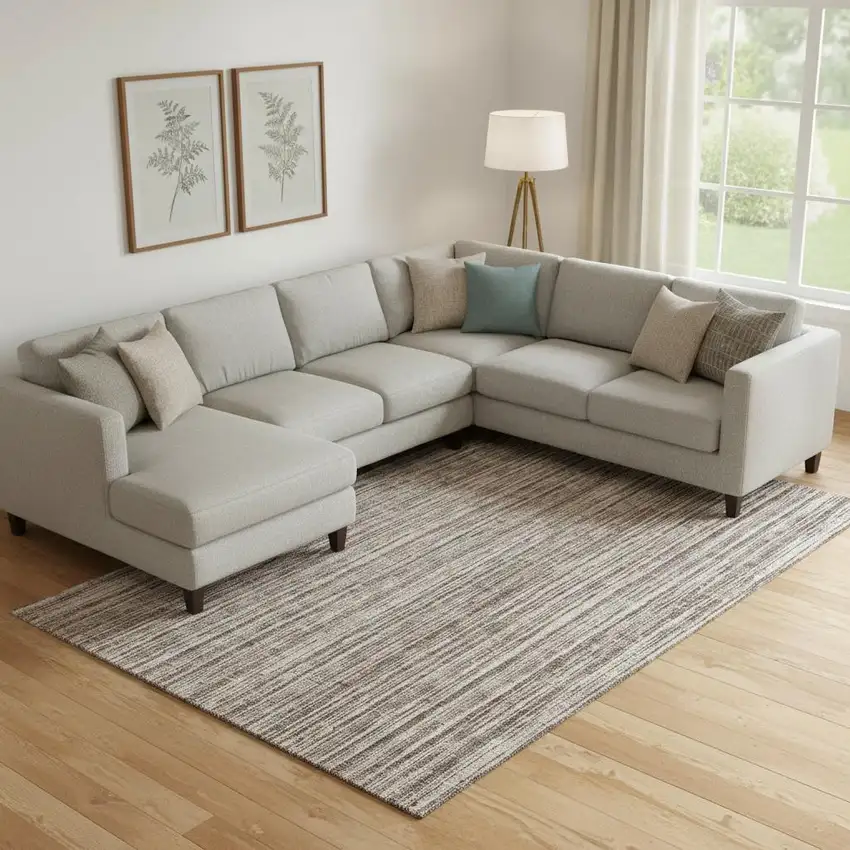 Brown And Ivory Striped Washable Area Rug With UV Protection Photo 1