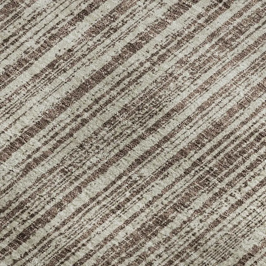 Brown And Ivory Striped Washable Area Rug With UV Protection Photo 3