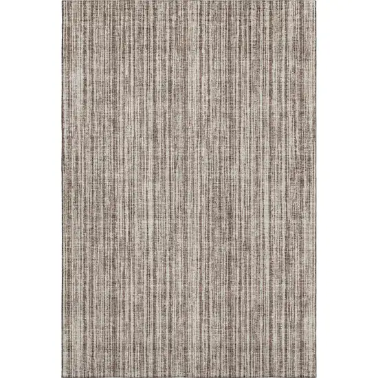 Brown And Ivory Striped Washable Area Rug With UV Protection Photo 6