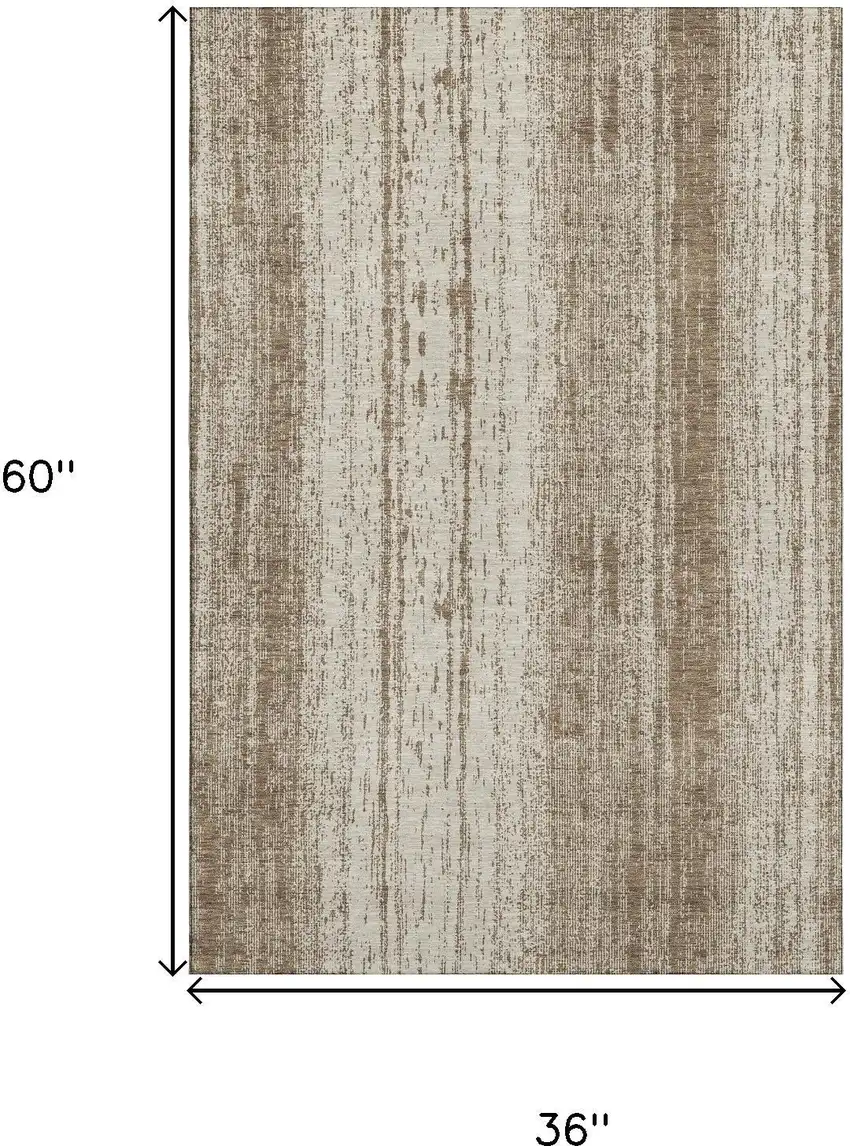 Brown And Ivory Striped Washable Area Rug With UV Protection Photo 3