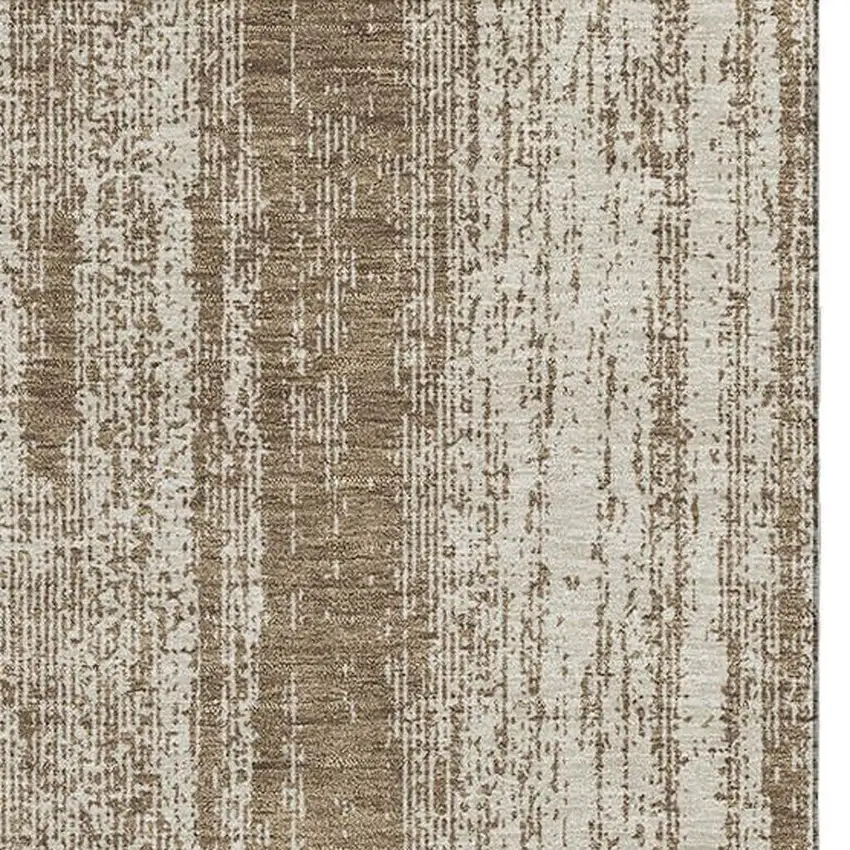 Brown And Ivory Striped Washable Area Rug With UV Protection Photo 5