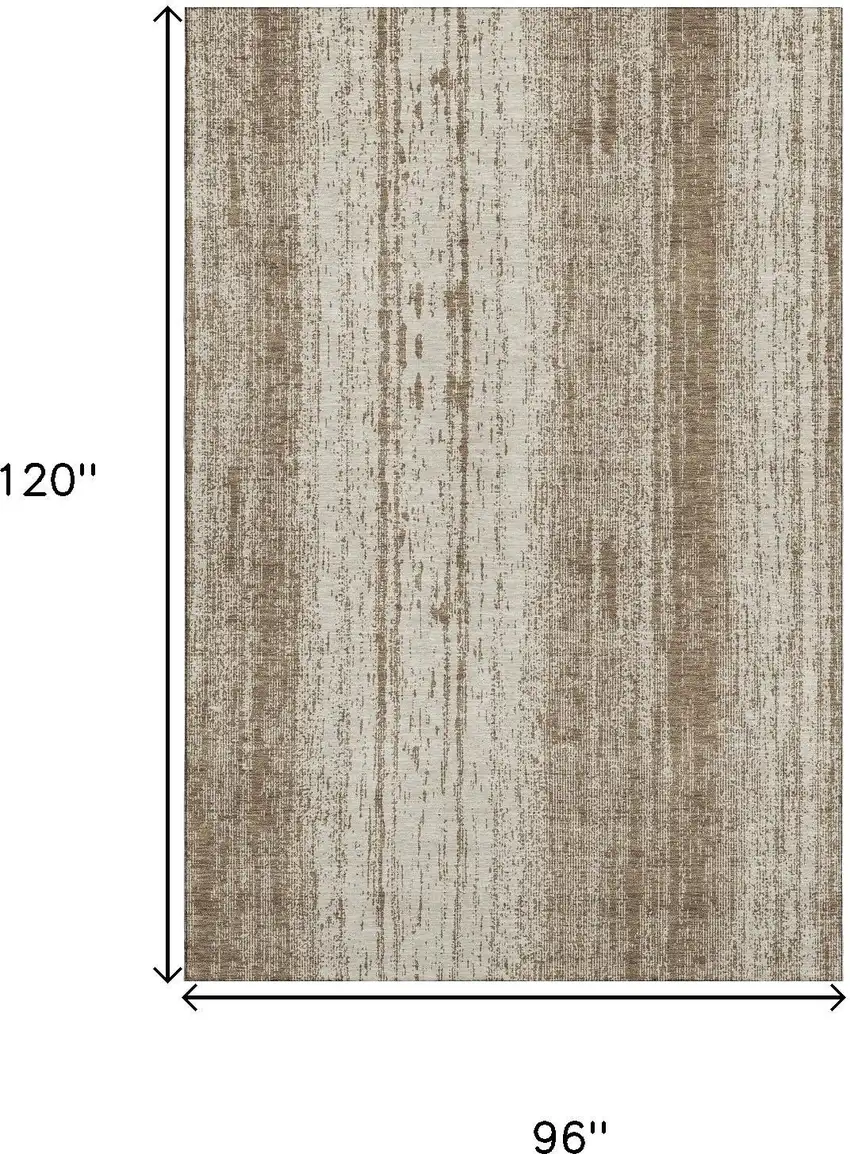 Brown And Ivory Striped Washable Area Rug With UV Protection Photo 3