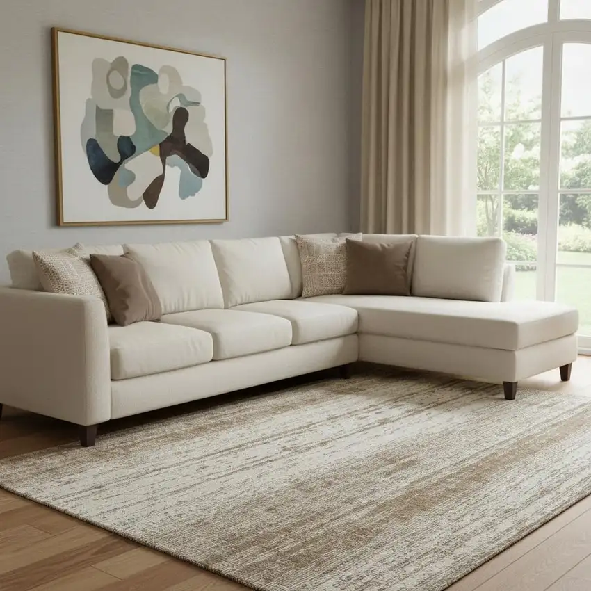 Brown And Ivory Striped Washable Area Rug With UV Protection Photo 1