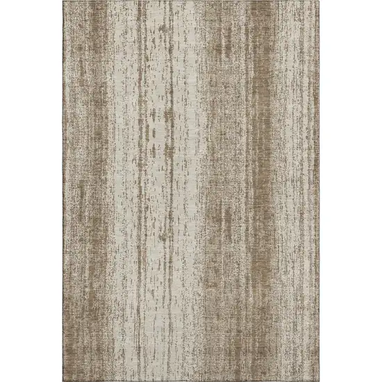 Brown And Ivory Striped Washable Area Rug With UV Protection Photo 3