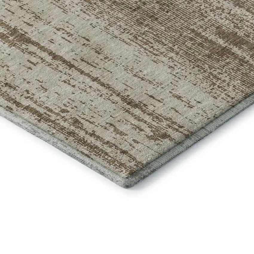 Brown And Ivory Striped Washable Area Rug With UV Protection Photo 5