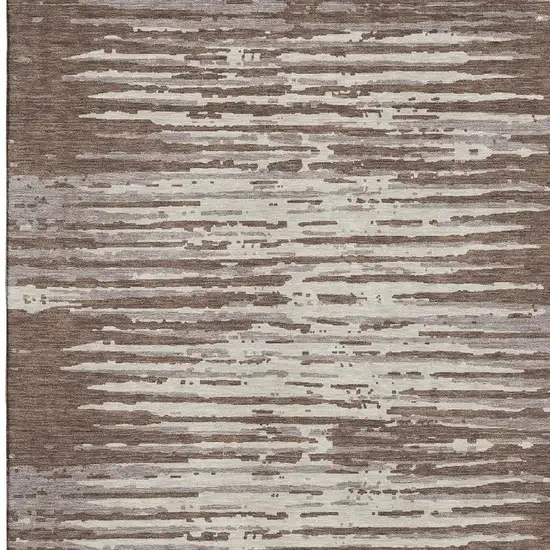 Brown And Ivory Striped Washable Area Rug With UV Protection Photo 4