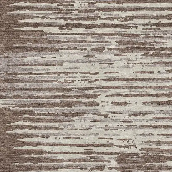 Brown And Ivory Striped Washable Area Rug With UV Protection Photo 3