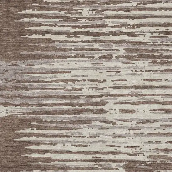 Brown And Ivory Striped Washable Area Rug With UV Protection Photo 3