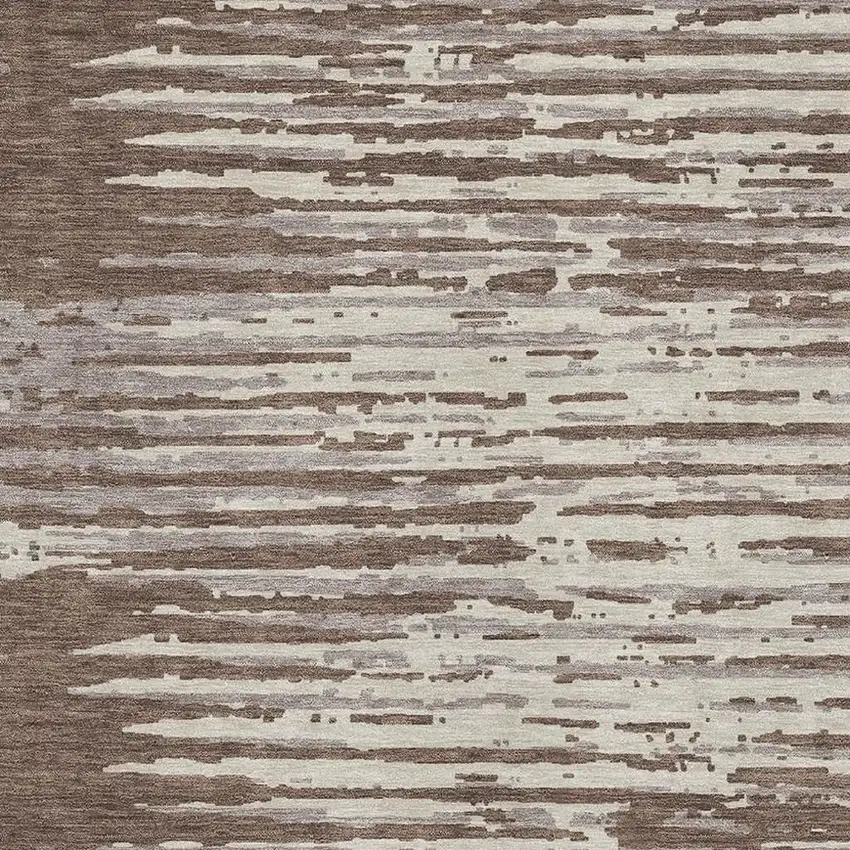 Brown And Ivory Striped Washable Area Rug With UV Protection Photo 3