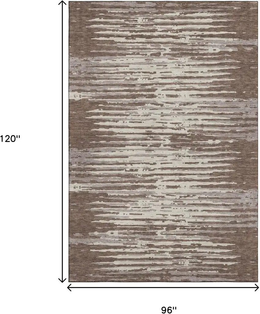 Brown And Ivory Striped Washable Area Rug With UV Protection Photo 9