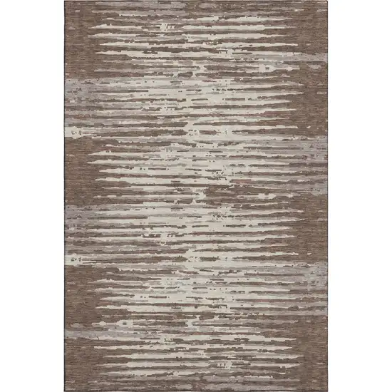 Brown And Ivory Striped Washable Area Rug With UV Protection Photo 1