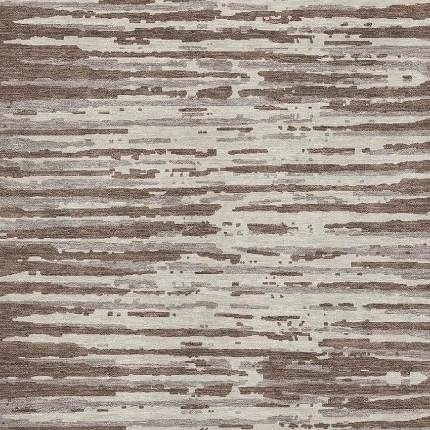 Brown And Ivory Striped Washable Area Rug With UV Protection Photo 3