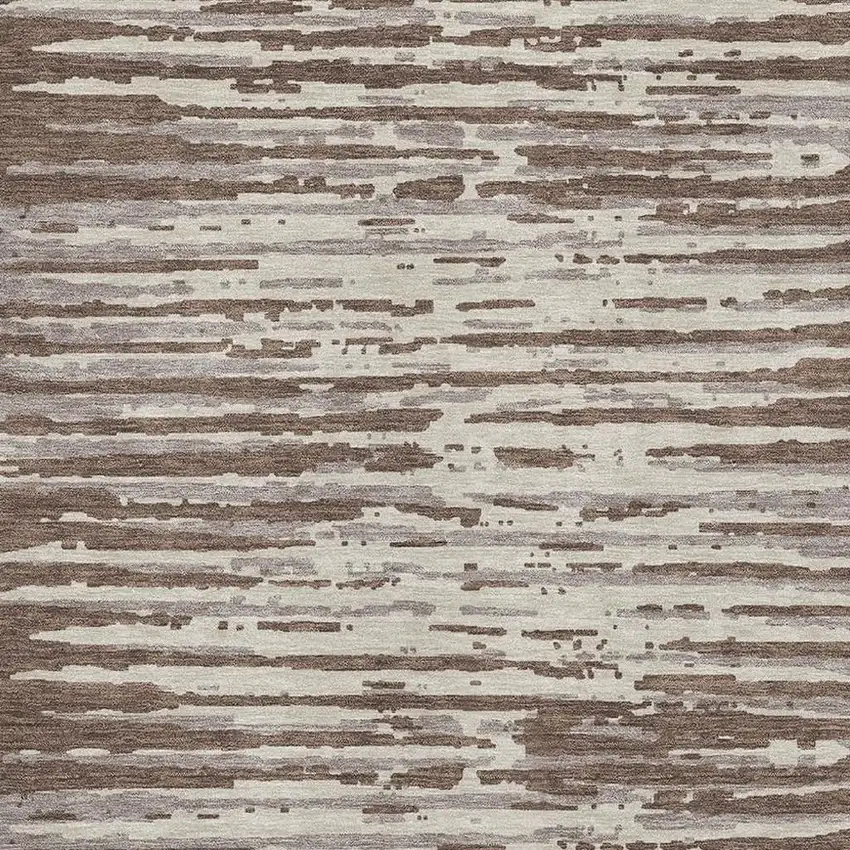 Brown And Ivory Striped Washable Area Rug With UV Protection Photo 3