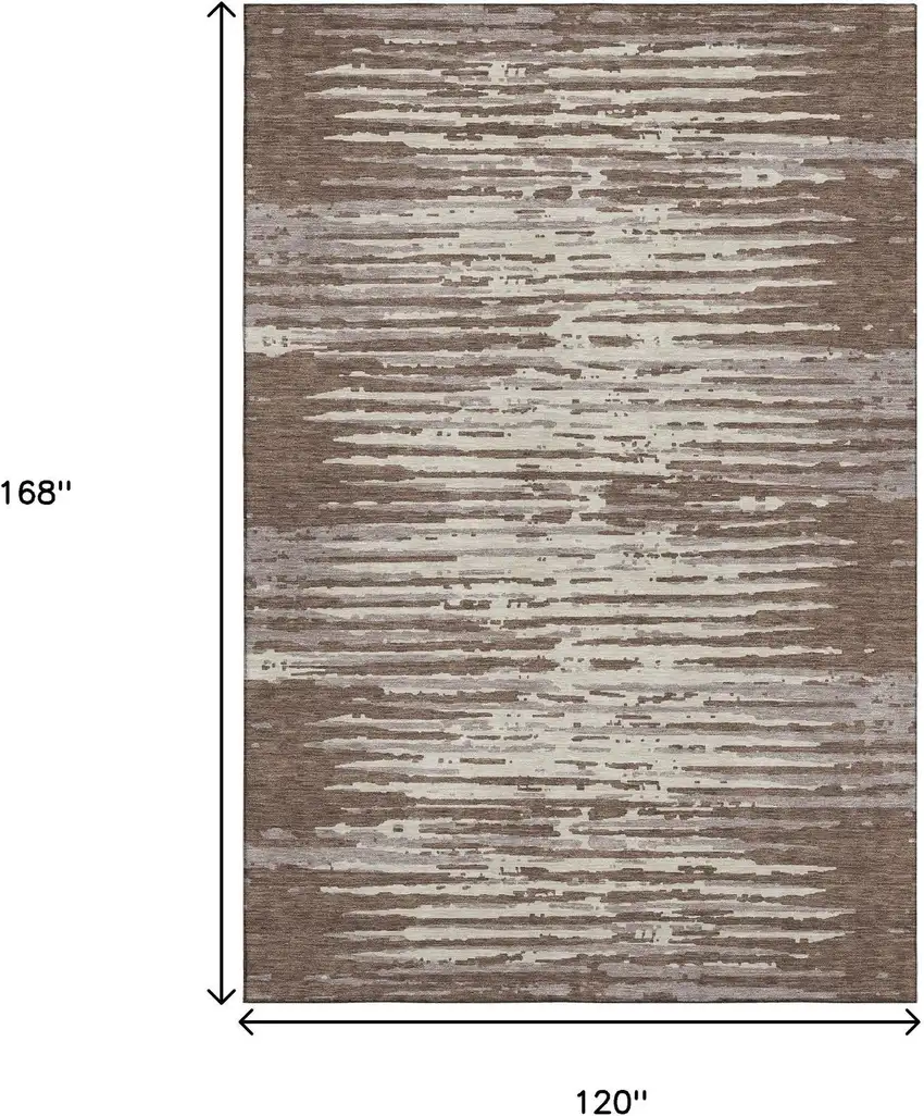 Brown And Ivory Striped Washable Area Rug With UV Protection Photo 9