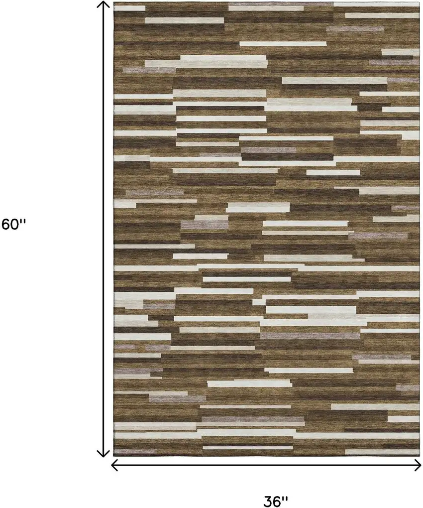 Brown And Ivory Striped Washable Area Rug With UV Protection Photo 3