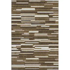 Photo of Brown And Ivory Striped Washable Area Rug With UV Protection