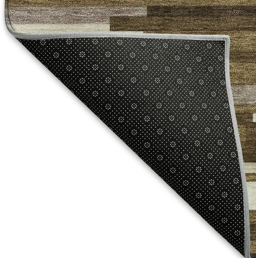 Brown And Ivory Striped Washable Area Rug With UV Protection Photo 7