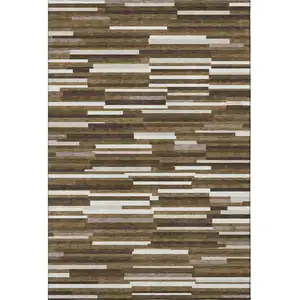 Photo of Brown And Ivory Striped Washable Area Rug With UV Protection