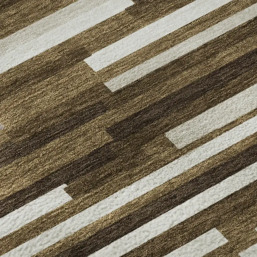 Brown And Ivory Striped Washable Area Rug With UV Protection Photo 8