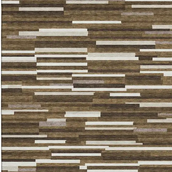 Brown And Ivory Striped Washable Area Rug With UV Protection Photo 3