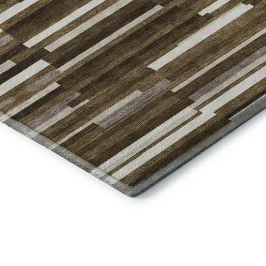 Brown And Ivory Striped Washable Area Rug With UV Protection Photo 8