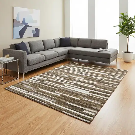 Brown And Ivory Striped Washable Area Rug With UV Protection Photo 2