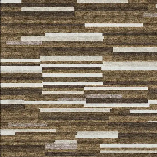 Brown And Ivory Striped Washable Area Rug With UV Protection Photo 3